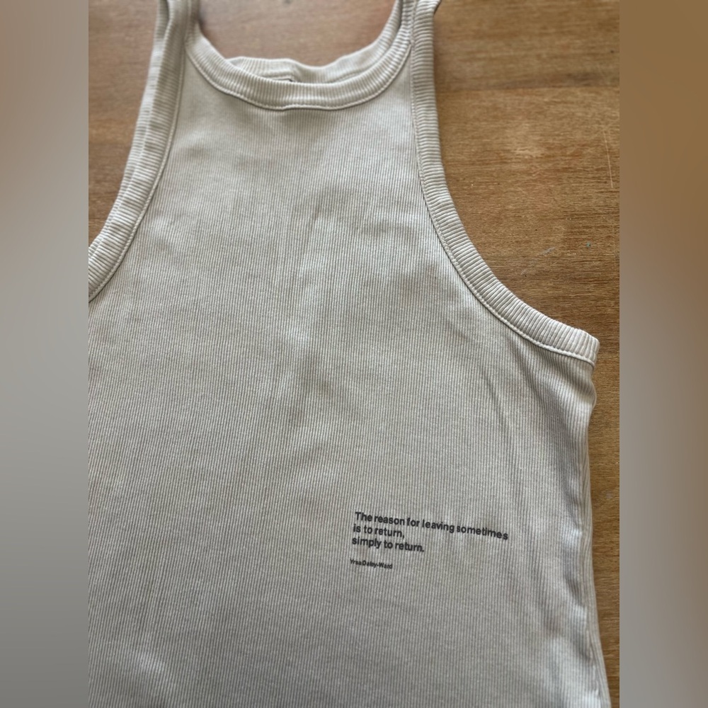 H&M Cream Ribbed Tank with Text Detail - Picture 3 of 5